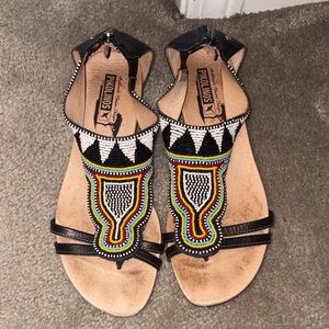 PIKOLINOS Black and Multicolor Beaded Sandals